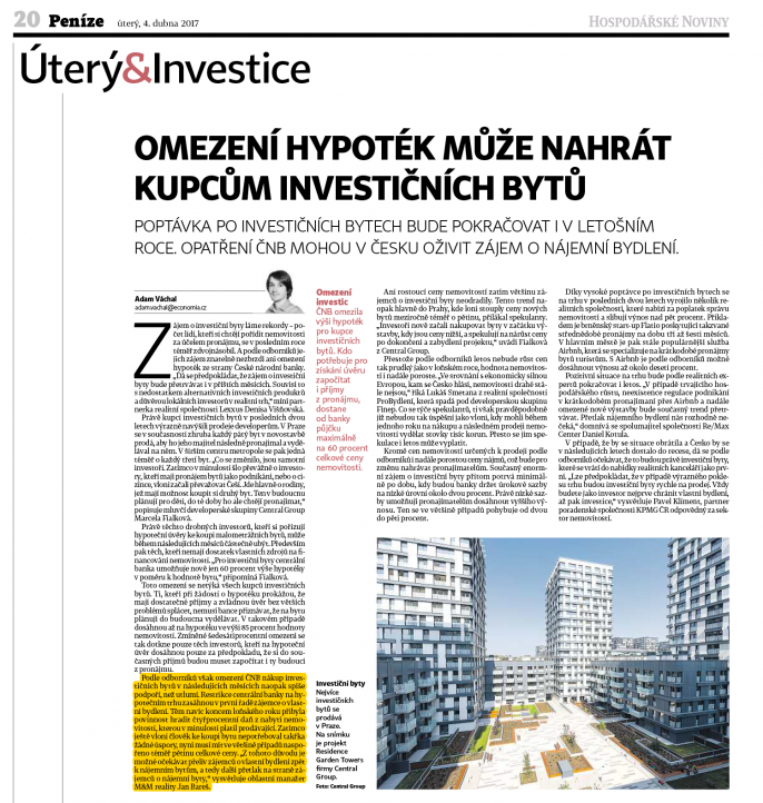 Oblastní manažer Jan Bareš v HN: Očekávám přetlak v zájmu o nájemní bydlení